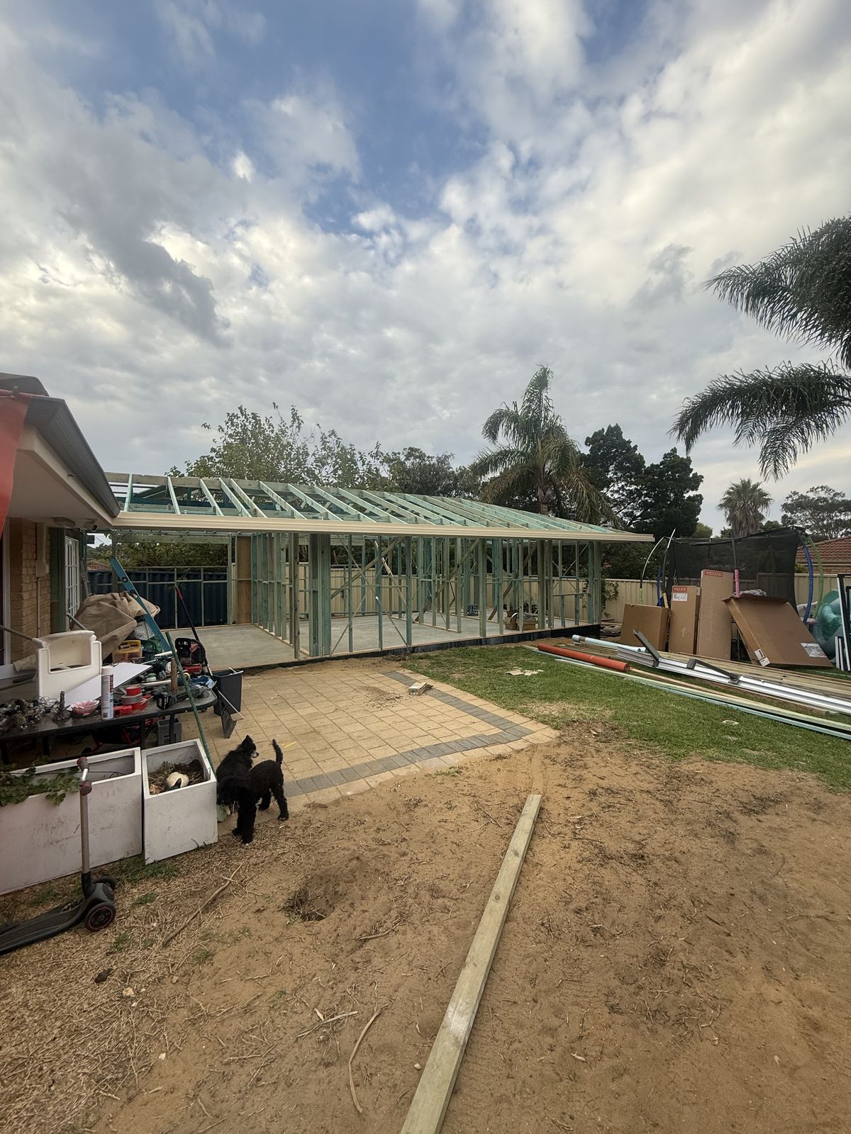 Rear extension wall and roof framing